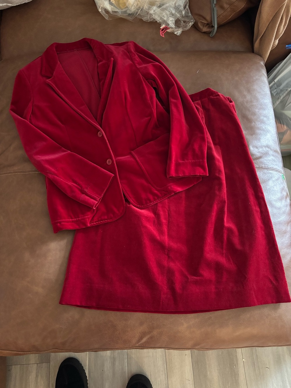 True Vintage 60s/70s Crimson Red Velvet Skirt Suit Set - Tanner Sport Small